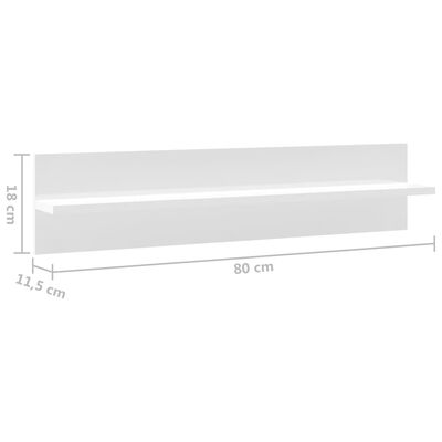 vidaXL Seinähyllyt 2 kpl korkeakiilto valkoinen 80x11,5x18cm lastulevy