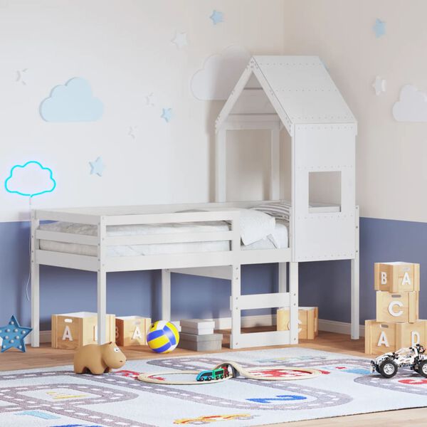 vidaXL Korotettu s&auml;nky katolla valkoinen 90x190 cm t&auml;ysi m&auml;nty