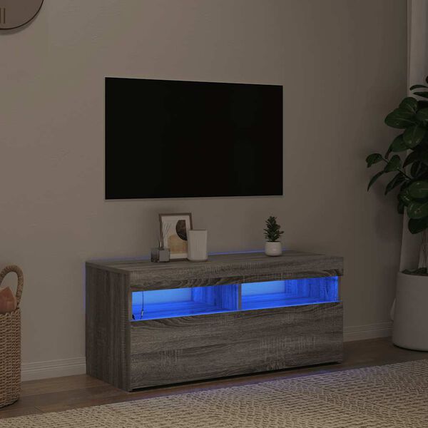 vidaXL TV-taso LED-valoilla harmaa Sonoma 90x35x40 cm