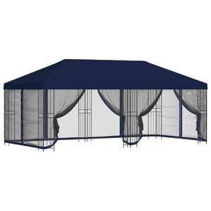 vidaXL Paviljonki sivuseinill&auml; 6 x 3 m Sininen Polyesteri ja ter&auml;s