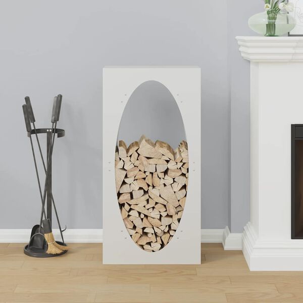 vidaXL Polttopuuteline valkoinen 50x23x100 cm kylmävalssattu teräs