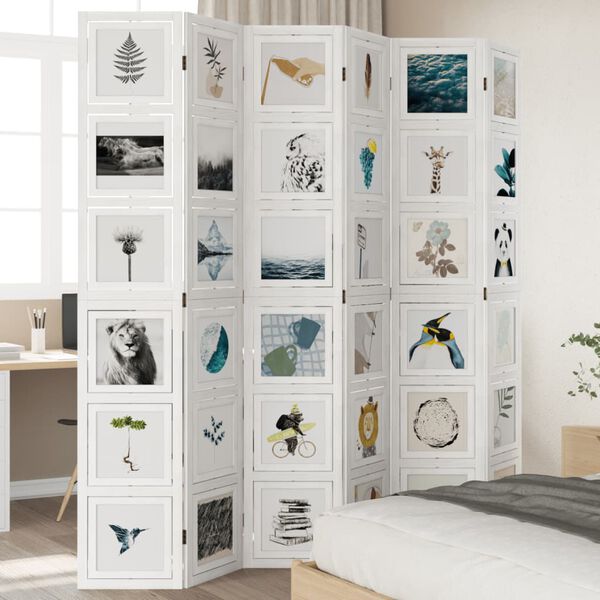 vidaXL 6-Paneelinen tilanjakaja valkoinen täysi keisaripuu