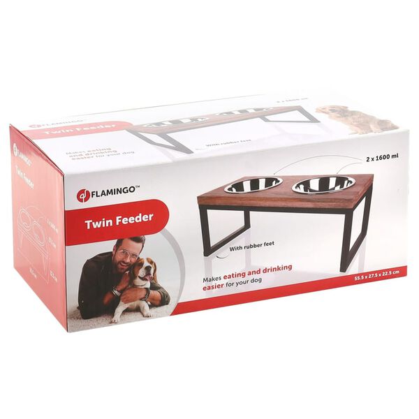 FLAMINGO Lemmikin jalallinen tuplaruokakuppiteline Tommy 2x1600 ml