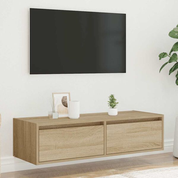 vidaXL TV-kaappi LED-valoilla sonoma tammi 100X35,5x25 cm
