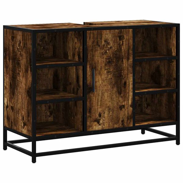 vidaXL Kylpyhuonekaappi altaalla savutammi 80x33x60 cm tekninen puu