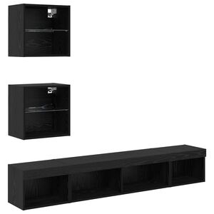vidaXL TV Sein&auml;kappaleet LED:ll&auml; 5 pcs Musta tammi. Tekninen puu