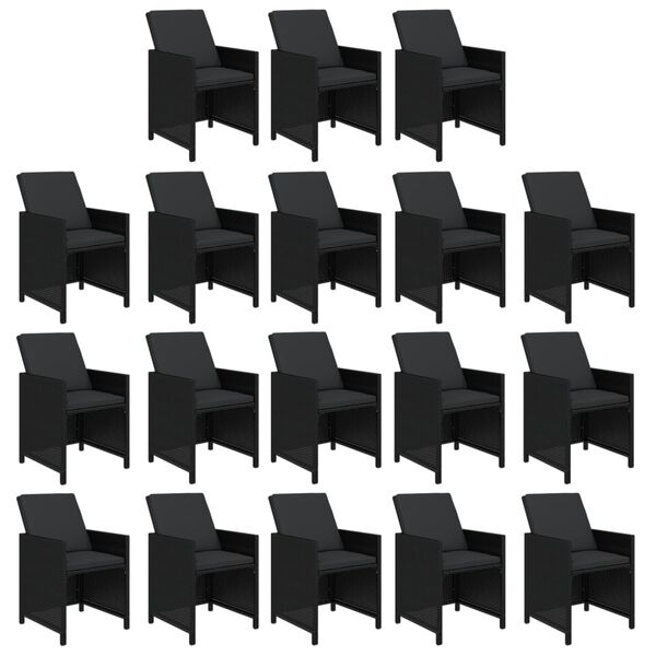 vidaXL 19-osainen Ulkoruokailuryhm&auml; tyynyill&auml; polyrottinki musta