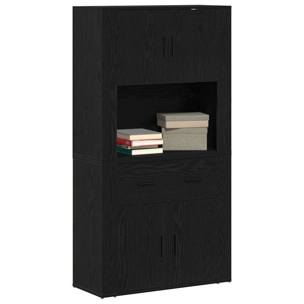 vidaXL Highboard Musta tammi 80 x 33 x 150 cm Tekninen puu