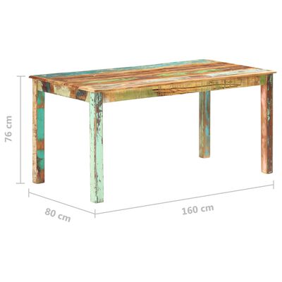 vidaXL Ruokapöytä täysi kierrätetty puu 160x80x76 cm