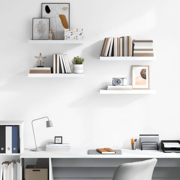 vidaXL Kelluvat sein&auml;hyllyt 4 kpl korkeakiilto valk 60x23,5x3,8 cm MDF