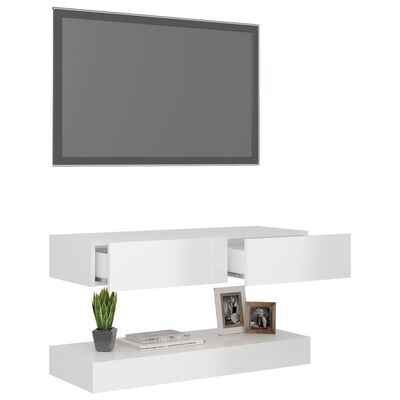 vidaXL TV-taso LED-valoilla korkeakiilto valkoinen 90x35 cm