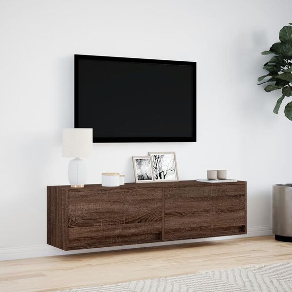 vidaXL TV-seinäkaappi LED-valoilla ruskea tammi 140x31x38 cm