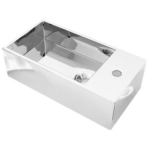 vidaXL Pesuallas ylivuotoaukolla 49x25x15 cm keraaminen hopea