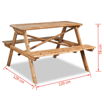 vidaXL Piknikpöytä 120x120x78 cm bambu