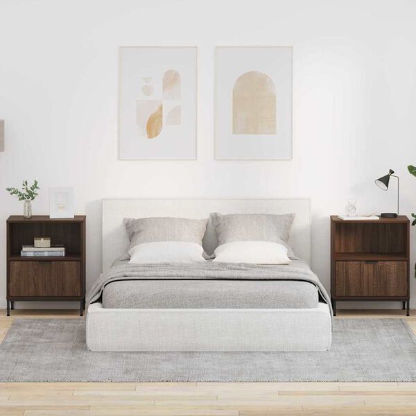 vidaXL Y&ouml;p&ouml;yd&auml;t 2 pcs Ruskea tammi 49 x 36 x 61 cm Tekninen puu