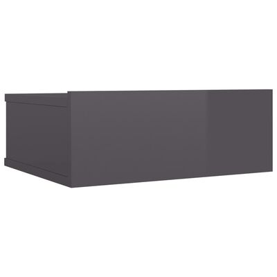 vidaXL Kelluva yöpöytä korkeakiilto harmaa 40x30x15 cm lastulevy