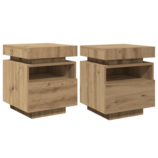 vidaXL Yöpöytäkaapit LED-valoilla 2 kpl Artisan Oak 40x39x48,5 cm