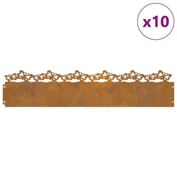 vidaXL Nurmikonreunukset 10 pcs Ruosteinen 103 x 0,05 x 22 cm