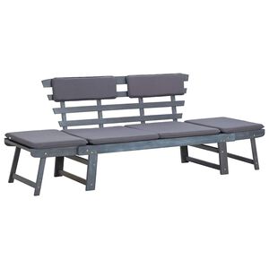 vidaXL Puutarhapenkki tyynyill&auml; 2-in-1 190 cm harmaa t&auml;ysi akasiapuu