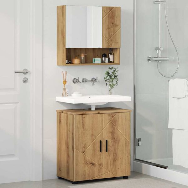 vidaXL Kylpyhuonekalustesetti Sein&auml;kiinnitett&auml;v&auml; 2 pcs Artisan tammi