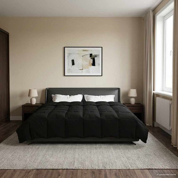 vidaXL Koko Vuoden Peitto Quiltottu Musta 200 x 240 cm Mikrokuitu