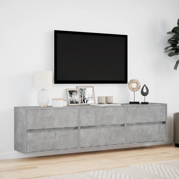 vidaXL TV-seinäkaappi LED-valoilla betoninharmaa 180x31x45 cm