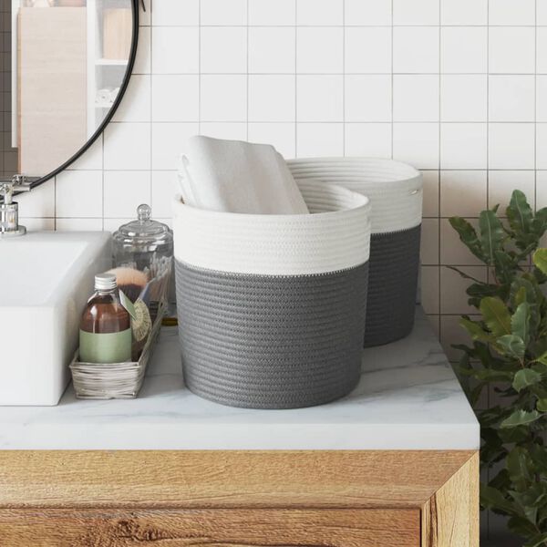 vidaXL S&auml;ilytyskorit 2 kpl harmaa ja valkoinen &Oslash;28x28 cm puuvilla