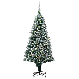 vidaXL keinotekoinen joulukuusi LED-valoilla ja pallosetill&auml; ja k&auml;vyill&auml; 210 cm