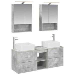 vidaXL Kylpyhuonekalustesetti 5 pcs Betoninharmaa Tekninen puu ja lasi