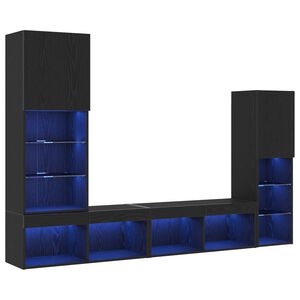vidaXL TV-kaappi LED -nauhavalot 4 pcs Musta tammi Tekninen puu