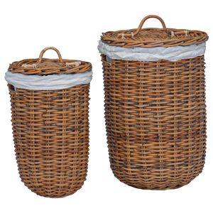 vidaXL Pyykkikori 2 pcs Ruskea Kubu Rottinki