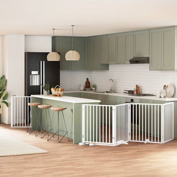 vidaXL Koiraportti kokoontaittuva 8 paneelia valk. 640 cm poppelipuu