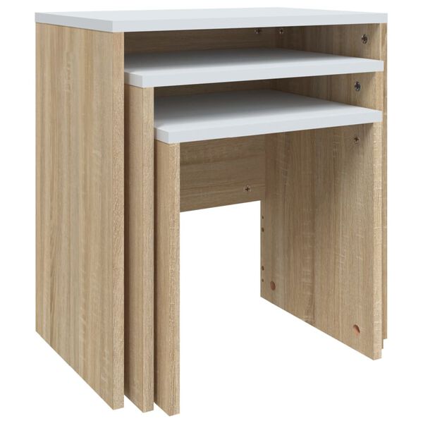 vidaXL Sarjasohvap&ouml;yd&auml;t 3 kpl valkoinen ja Sonoma-tammi lastulevy