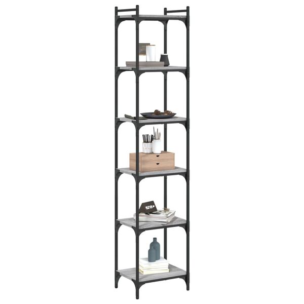vidaXL Kirjahylly 6 kerrosta harmaa Sonoma 40x30x188 cm tekninen puu