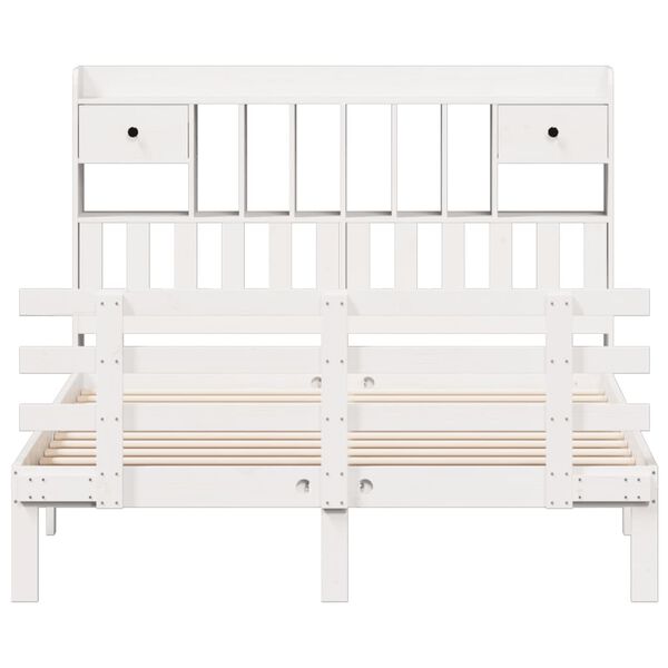 vidaXL Sänky kirjahyllyllä ei patjaa valkoinen 140x200 cm täysi mänty