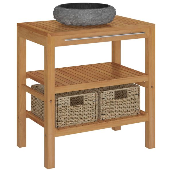 vidaXL Kylpyhuoneen hyllykkö täysi tiikki pesualtaalla marmori musta