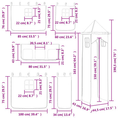 vidaXL Lasten parvisänky tornilla pinkki 80x200 cm täysi mänty