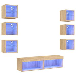 vidaXL 8-osainen LED TV-kaappisarja Sonoma-tammi tekninen puu