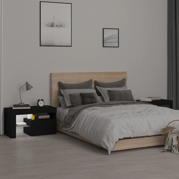 vidaXL Y&ouml;p&ouml;yd&auml;t 2 kpl LED-valoilla musta 70x36,5x40 cm