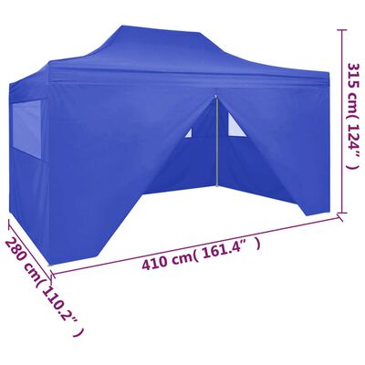 vidaXL Kokoontaittuva juhlateltta 4 sivuseinää 3x4 m teräs sininen