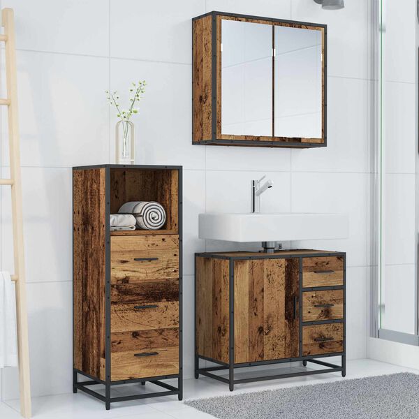 vidaXL Kylpyhuonekalustesetti hyllyll&auml; 3 pcs Vanha Puu Tekninen puu