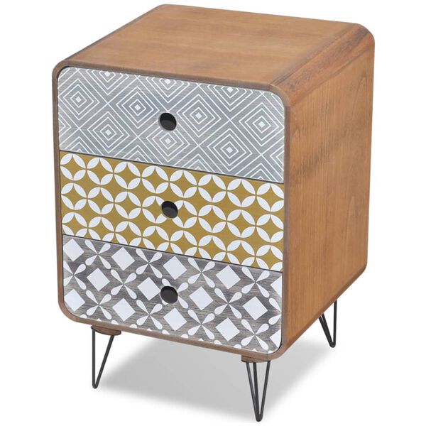 vidaXL Sivukaappi 3 vetolaatikolla ja koristekuvioilla Ruskea