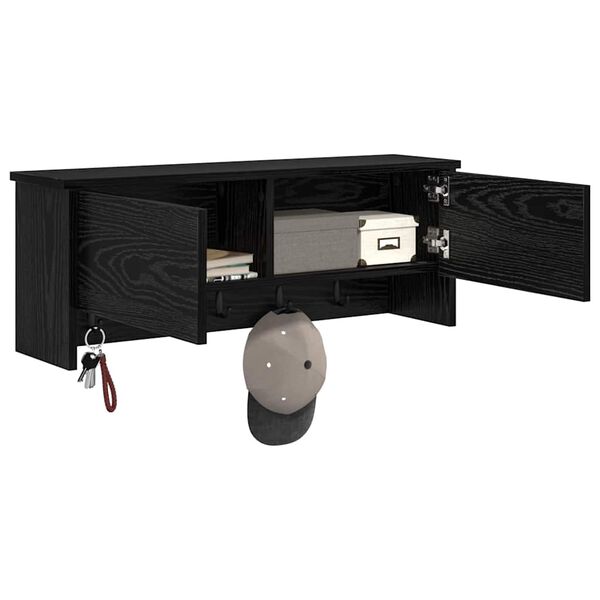 vidaXL Sein&auml;lle asennettava takkihylly Musta tammi. 80 x 20 x 30 cm