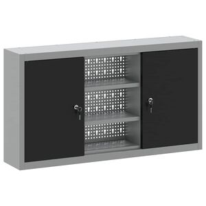 vidaXL Ty&ouml;kalukaappi hyllyll&auml; Mustat ja harmaa 100 x 20 x 55 cm