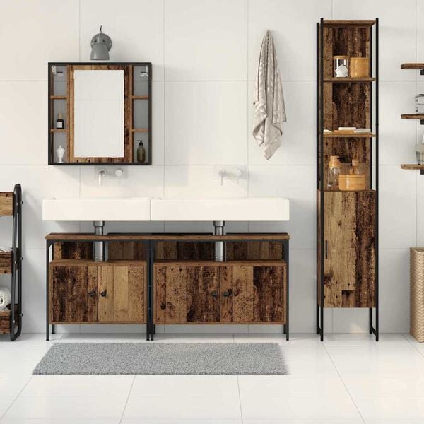 vidaXL Kylpyhuonekalustesetti hyllyll&auml; 4 pcs Vanha Puu Tekninen puu