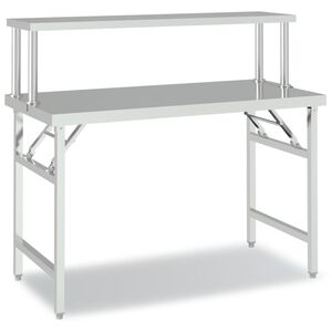 vidaXL Keitti&ouml;n ty&ouml;p&ouml;yt&auml; yl&auml;hyllyll&auml; 120x60x115 cm ruostumaton ter&auml;s