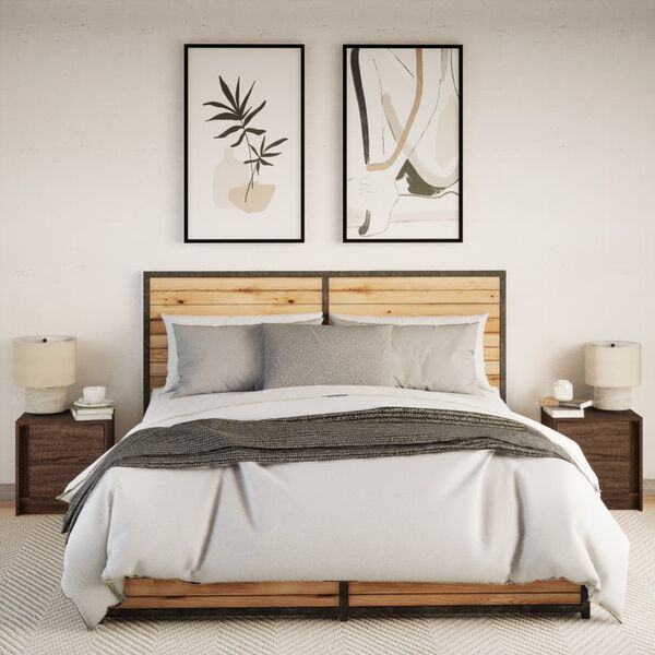 vidaXL Y&ouml;p&ouml;yt&auml; LED-valoilla 2 kpl ruskea tammi tekninen puu