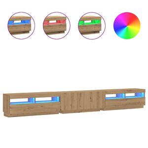 vidaXL TV-kaappi LED-valoilla k&auml;sity&ouml;l&auml;inen tammi 300x35x40 cm