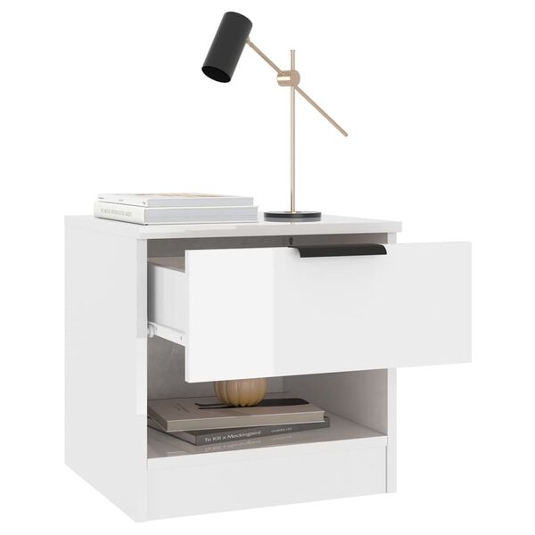 vidaXL Y&ouml;p&ouml;yd&auml;t 2 kpl korkeakiilto valkoinen tekninen puu