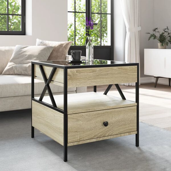 vidaXL sohvapöytä Infinity LED-valoilla Sonoma-tammi 50x50x51 cm